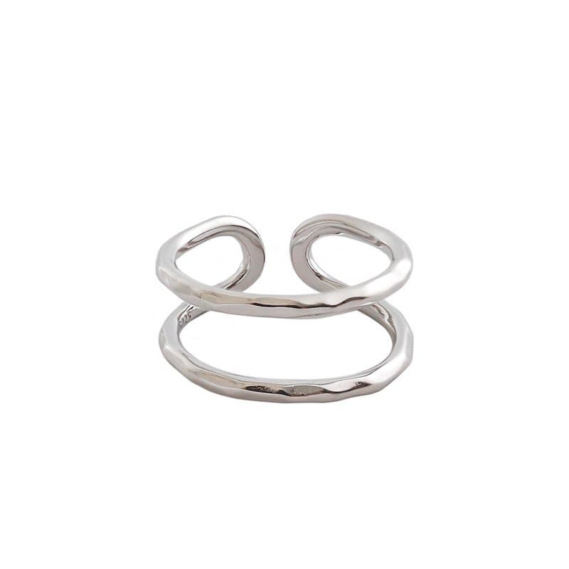 Classic Double Layer Lines 925 Sterling Silver Adjustable Ring