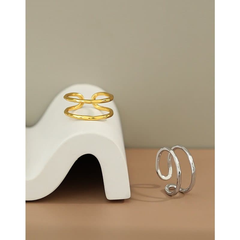 Classic Double Layer Lines 925 Sterling Silver Adjustable Ring