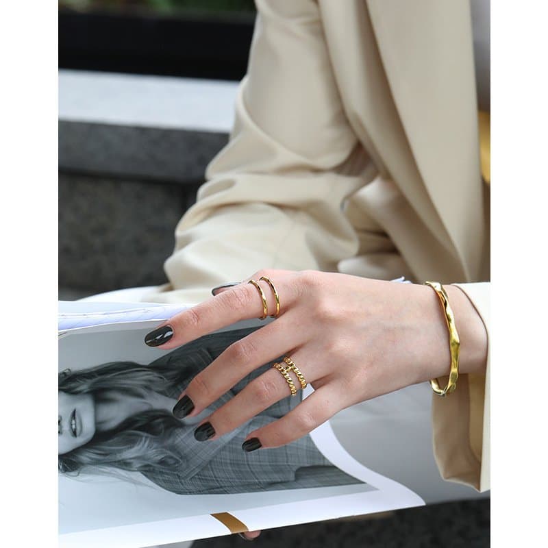 Classic Double Layer Lines 925 Sterling Silver Adjustable Ring