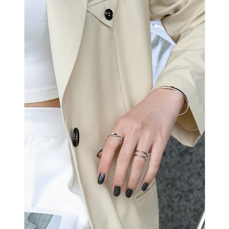Classic Double Layer Lines 925 Sterling Silver Adjustable Ring