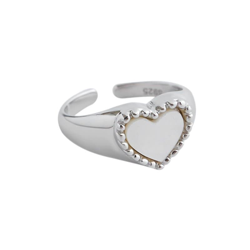 Heart Mother of Shell 925 Sterling Silver Adjustable Ring