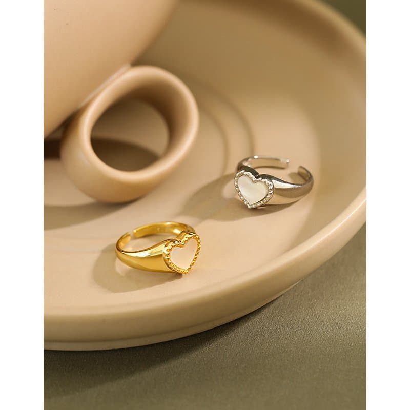 Heart Mother of Shell 925 Sterling Silver Adjustable Ring
