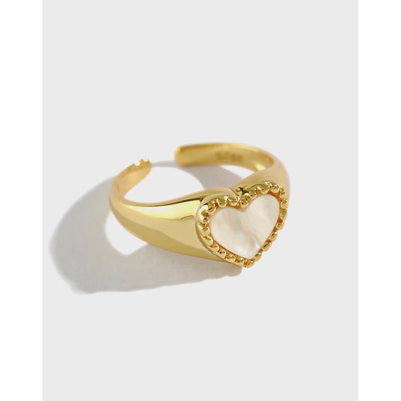 Heart Mother of Shell 925 Sterling Silver Adjustable Ring