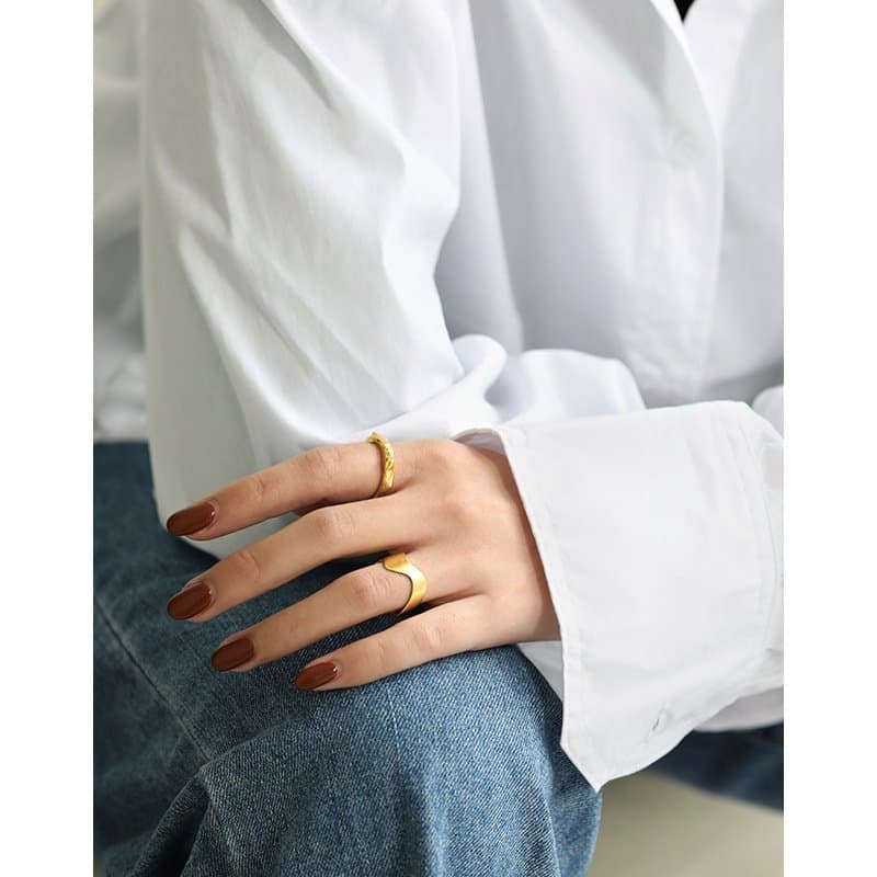 Irregular Geometric Concave Convex 925 Sterling Silver Adjustable Ring