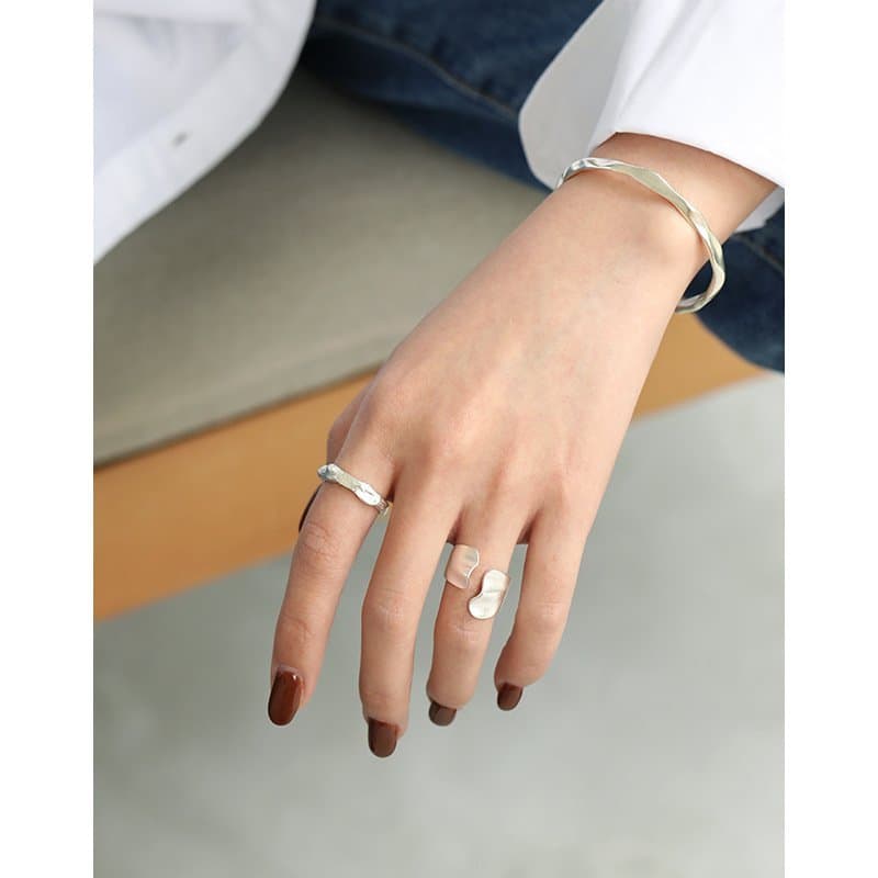 Irregular Geometric Concave Convex 925 Sterling Silver Adjustable Ring