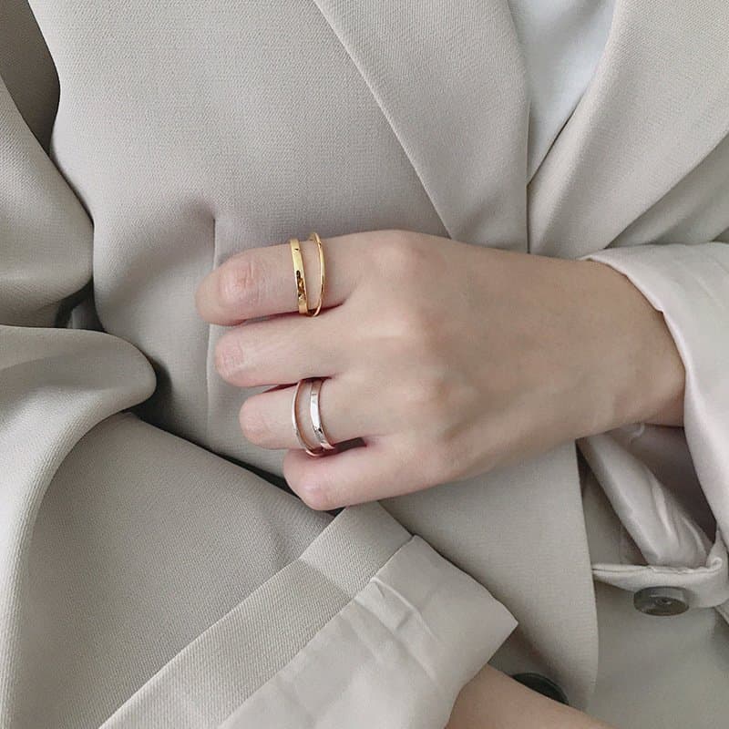 Double Layer 925 Sterling Silver Adjustable Ring