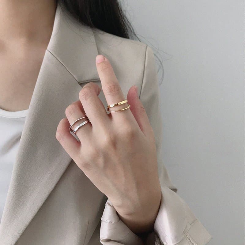 Double Layer 925 Sterling Silver Adjustable Ring