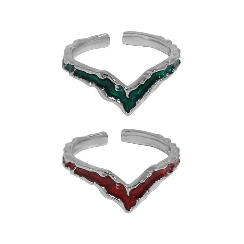 V Shape Epoxy 925 Sterling Silver Adjustable Ring
