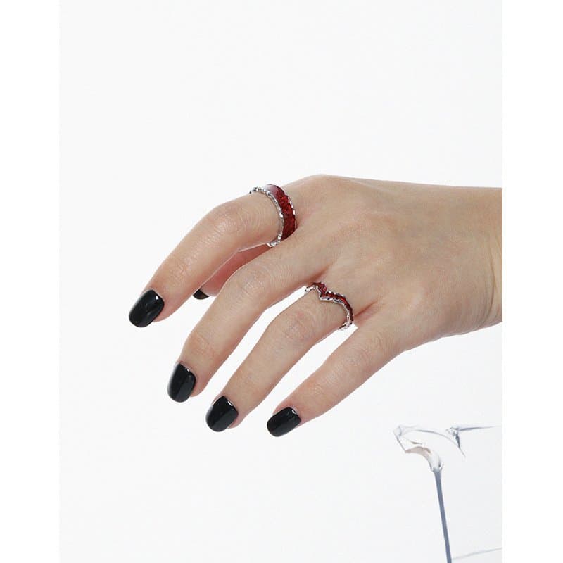 V Shape Epoxy 925 Sterling Silver Adjustable Ring