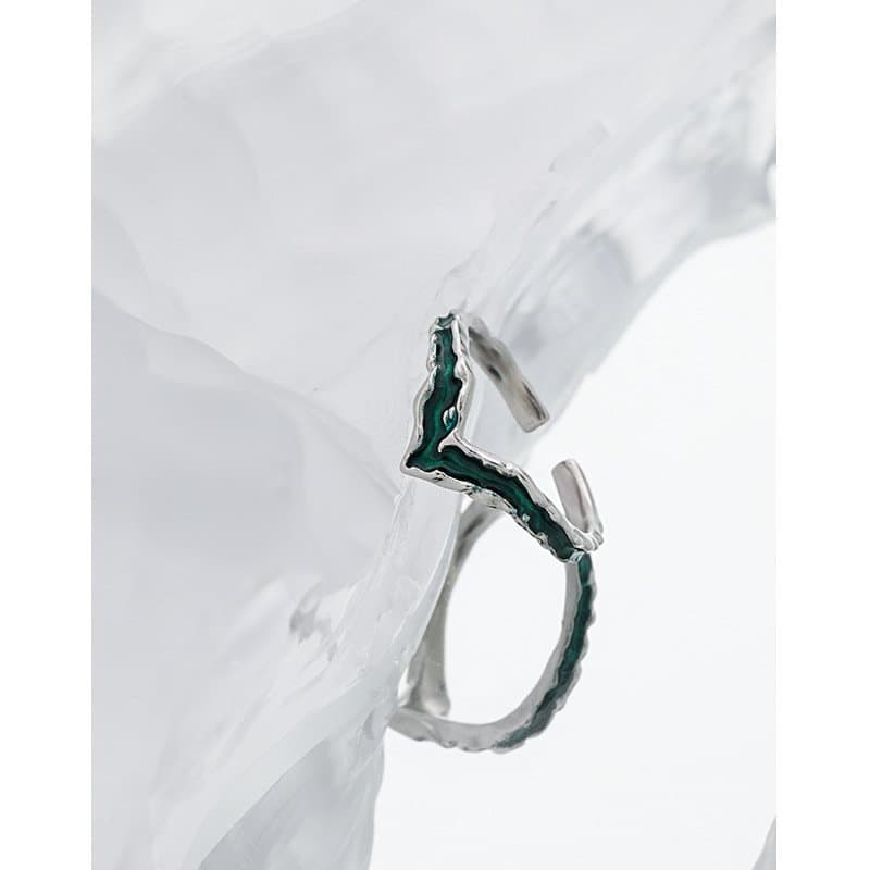 V Shape Epoxy 925 Sterling Silver Adjustable Ring