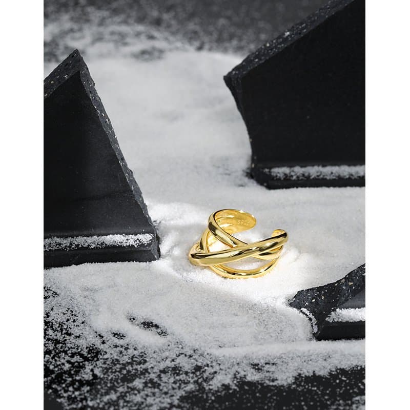 Triple Lines Cross 925 Sterling Silver Adjustable Ring