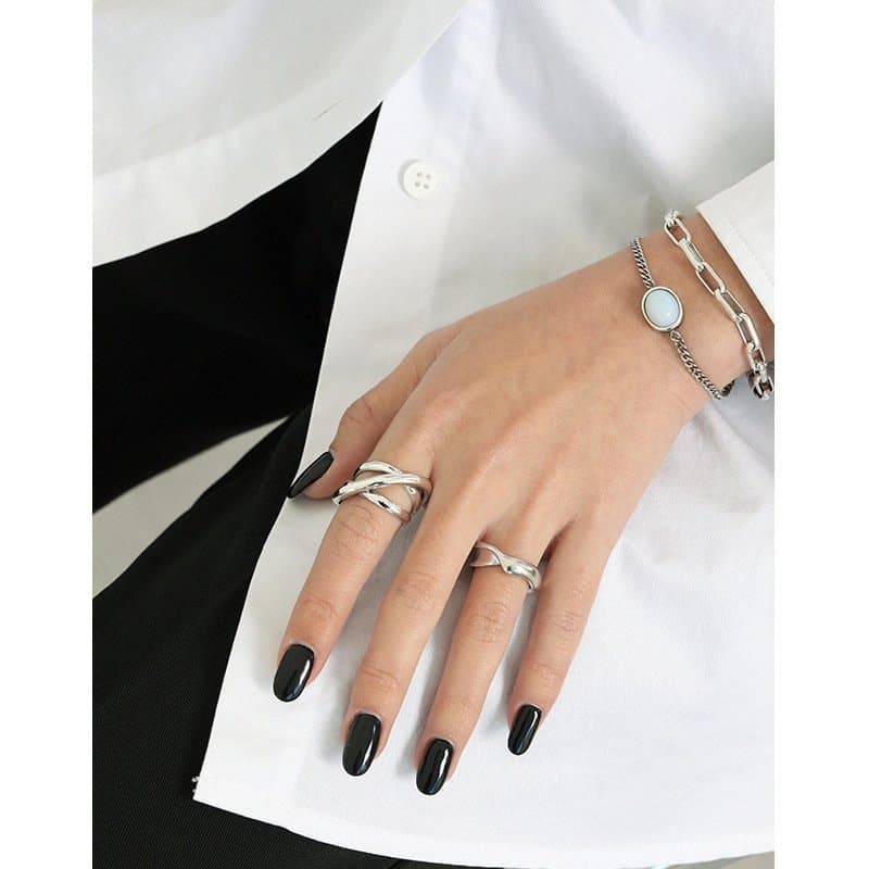 Triple Lines Cross 925 Sterling Silver Adjustable Ring