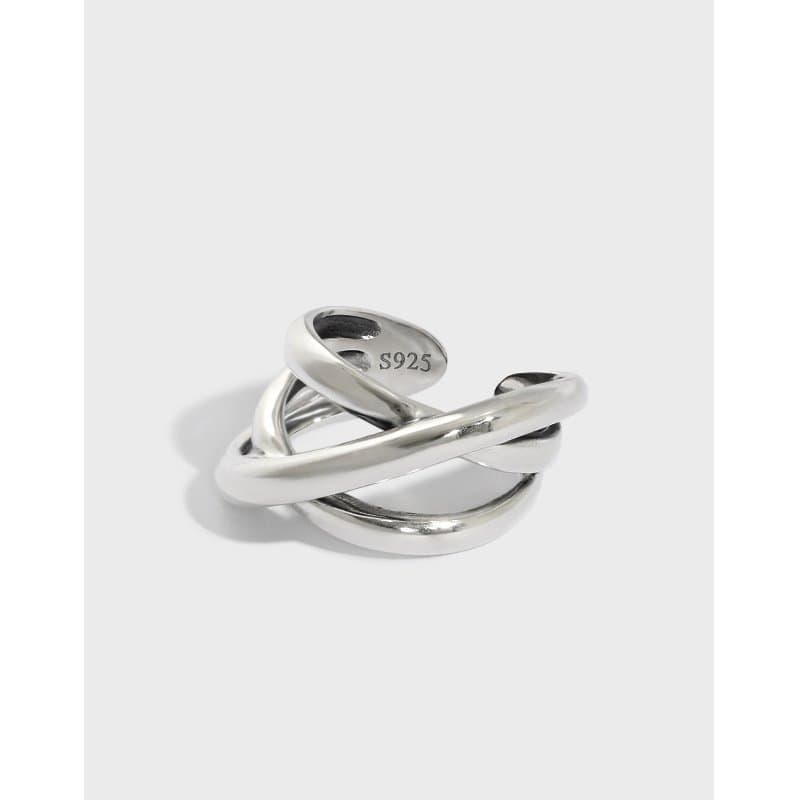 Triple Lines Cross 925 Sterling Silver Adjustable Ring