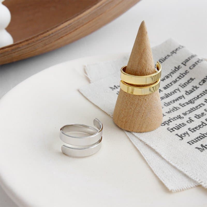 Wide Double Layer 925 Sterling Silver Adjustable Ring