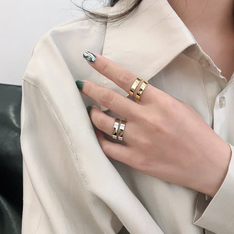 Wide Double Layer 925 Sterling Silver Adjustable Ring