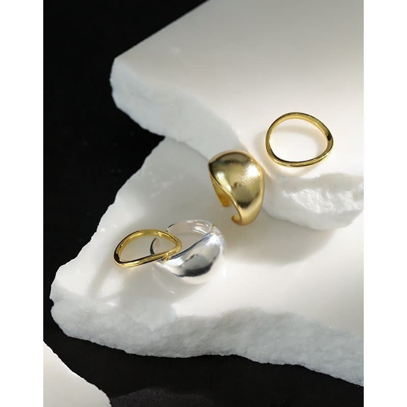 Geometric Round Lines 925 Sterling Silver Adjustable Stacker Ring