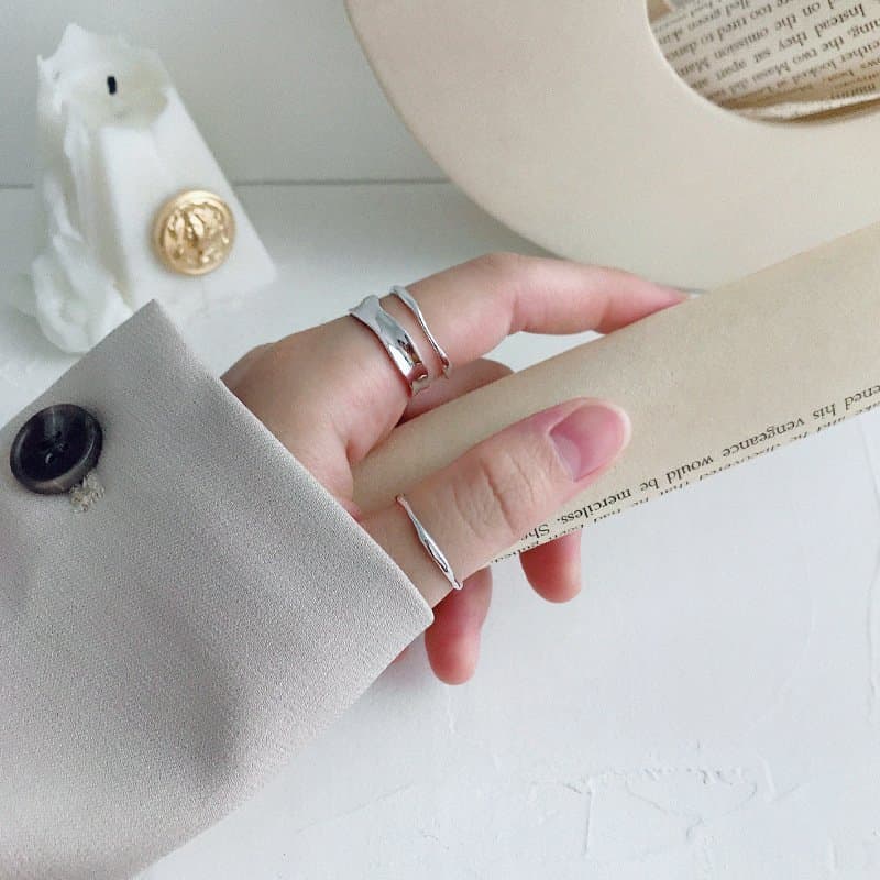 Tiny Irregular Wave 925 Sterling Silver Adjustable Ring