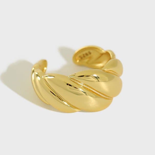 Wide Twisted Weaving 925 Sterling Silver Adjustable Ring