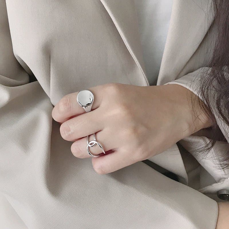 Geometric Round 925 Sterling Silver Adjustable Ring