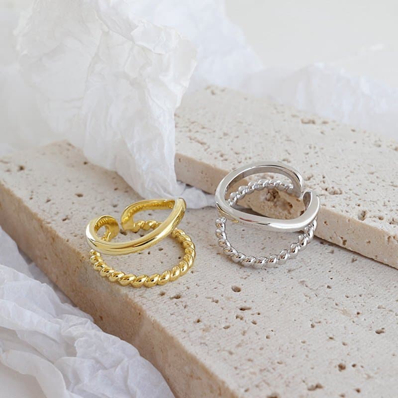 Double Layer Twisted 925 Sterling Silver Adjustable Ring