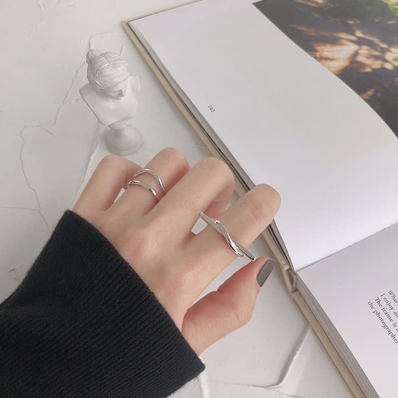 Double Layer Lines 925 Sterling Silver Adjustable Ring
