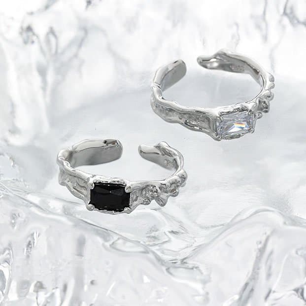 Geometric Square CZ Irregular 925 Sterling Silver Adjustable Ring