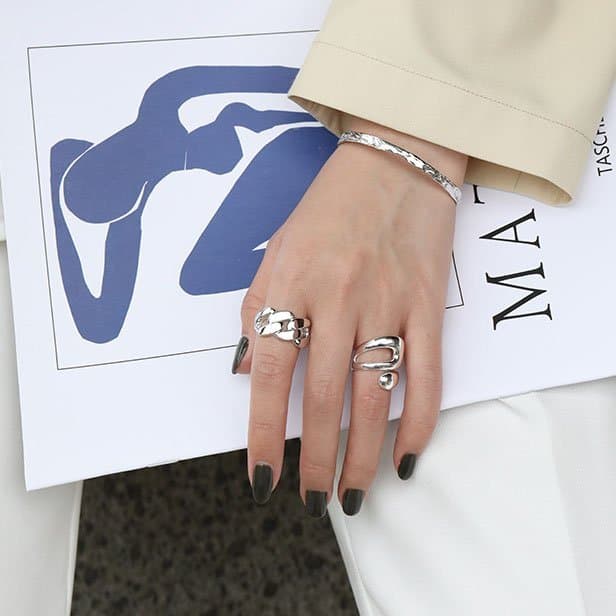 Thick Hollow Chain 925 Sterling Silver Adjustable Ring