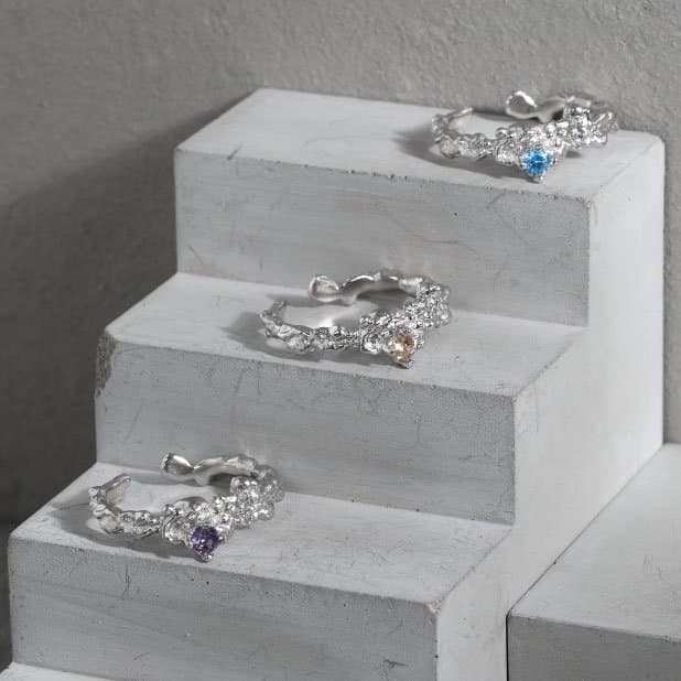 Heart CZ Irregular 925 Sterling Silver Adjustable Ring