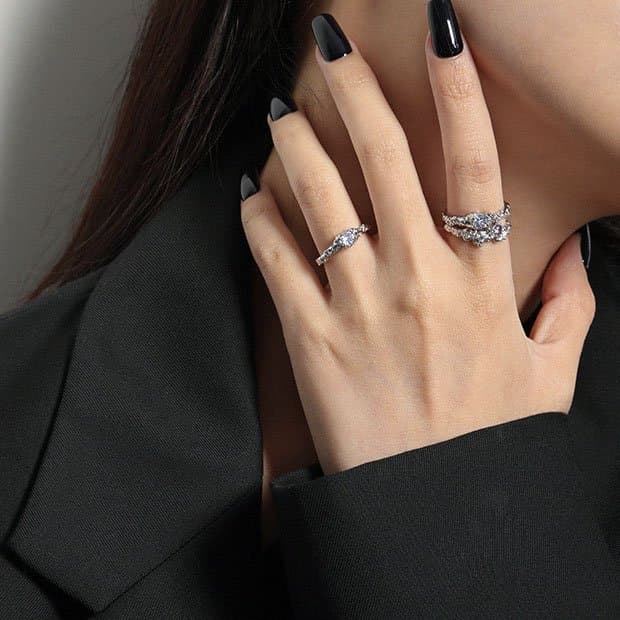 Heart CZ Irregular 925 Sterling Silver Adjustable Ring