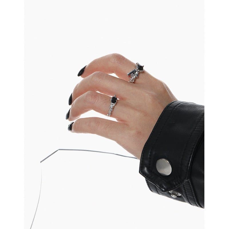 Geometric CZ Rectangle 925 Sterling Silver Adjustable Rings