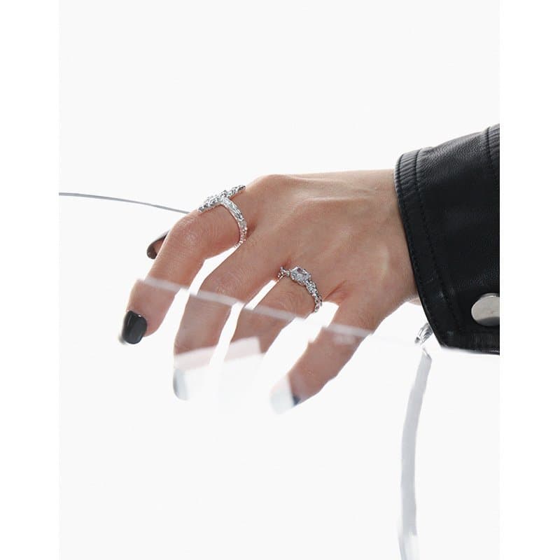 Geometric CZ Rectangle 925 Sterling Silver Adjustable Rings