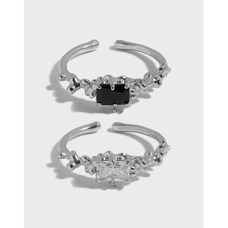 Geometric CZ Rectangle 925 Sterling Silver Adjustable Rings
