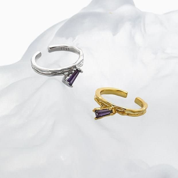 Geometric Purple CZ Stick 925 Sterling Silver Adjustable Ring