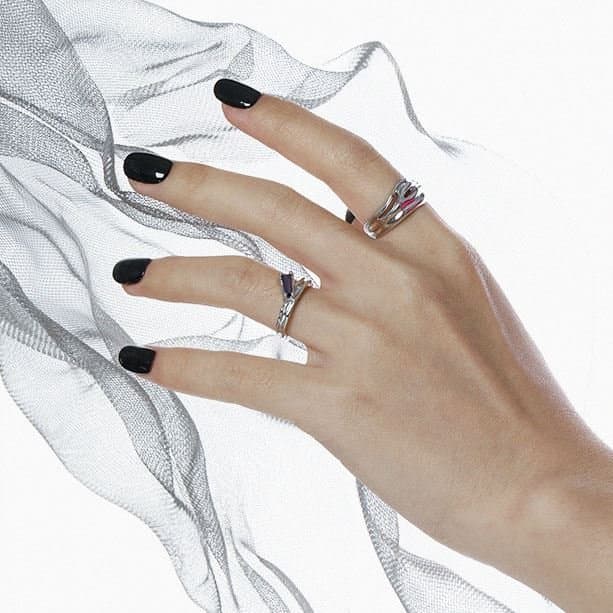 Geometric Purple CZ Stick 925 Sterling Silver Adjustable Ring