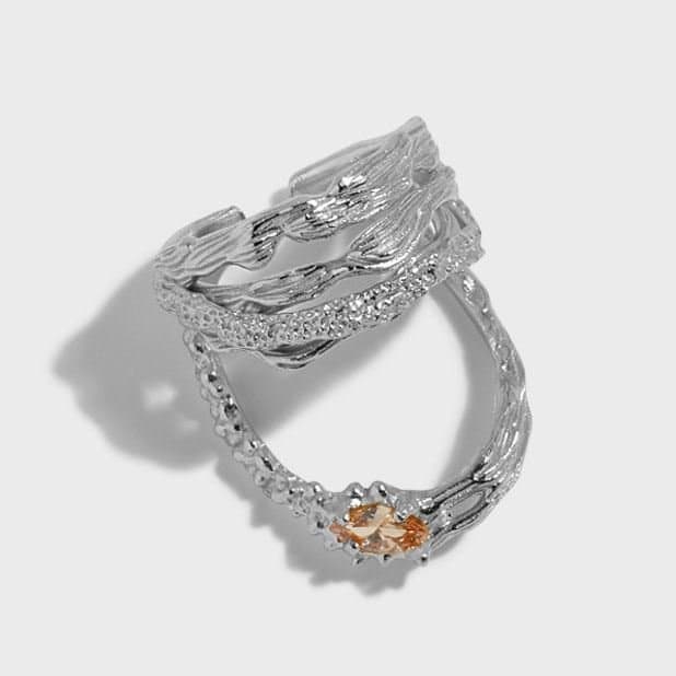 Wide Multi Layer Irregular 925 Sterling Silver Adjustable Ring