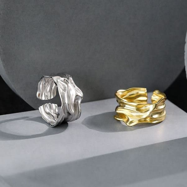 Irregular River 925 Sterling Silver Wide Adjustable Ring