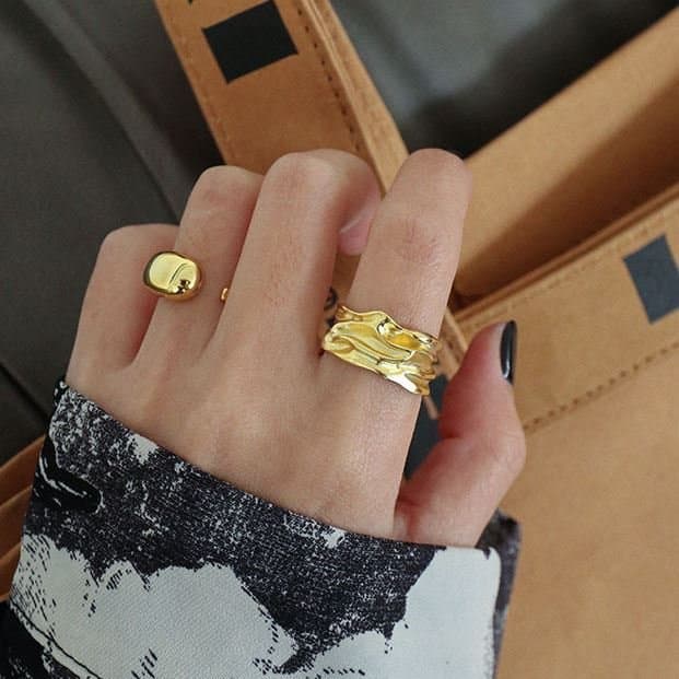 Irregular River 925 Sterling Silver Wide Adjustable Ring
