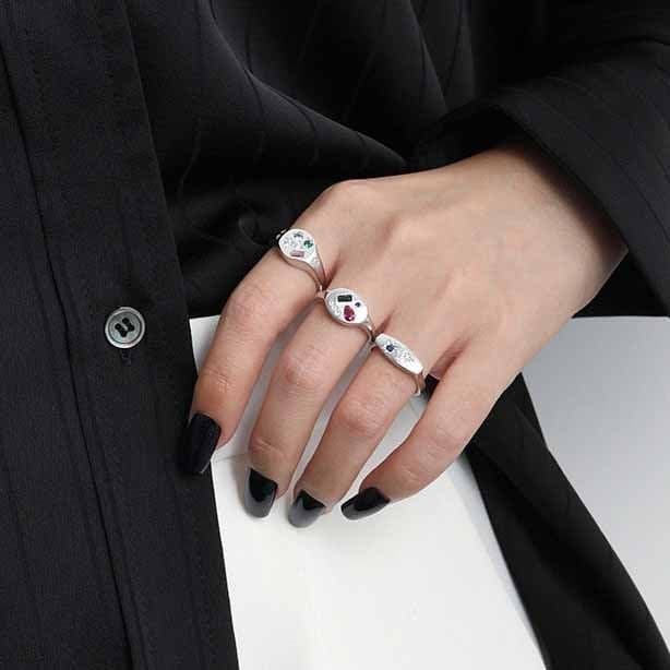 Colourful Geometric Star Oval CZ 925 Sterling Silver Adjustable Ring