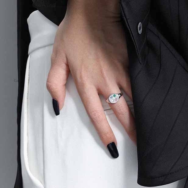 Colourful Geometric Star Oval CZ 925 Sterling Silver Adjustable Ring