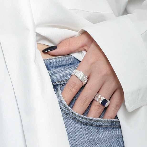 Geometric Rectangle CZ Irregular 925 Sterling Silver Adjustable Ring