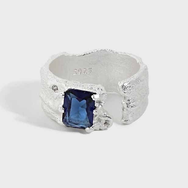 Geometric Rectangle CZ Irregular 925 Sterling Silver Adjustable Ring