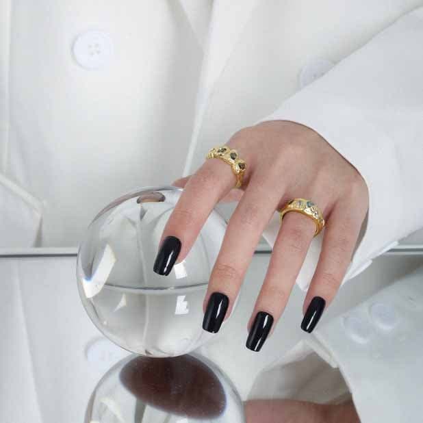 Black Irregular CZ Stone 925 Sterling Silver Adjustable Ring