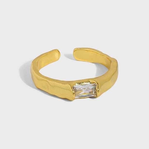 Geometric CZ Rectangle 925 Sterling Silver Adjustable Ring