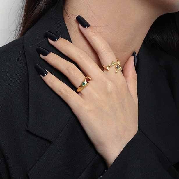 Black CZ Irregular Cross 925 Sterling Silver Adjustable Ring