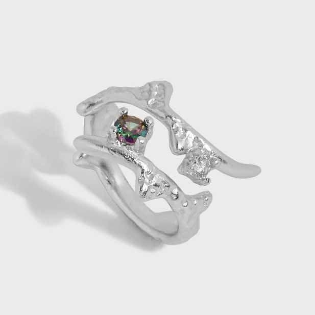 Black CZ Irregular Cross 925 Sterling Silver Adjustable Ring