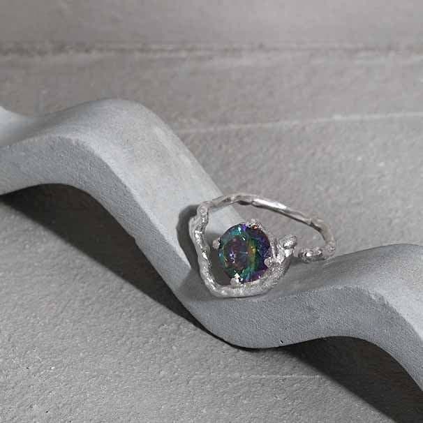 Irregular Heart CZ 925 Sterling Silver Adjustable Ring