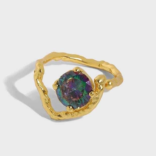 Irregular Heart CZ 925 Sterling Silver Adjustable Ring