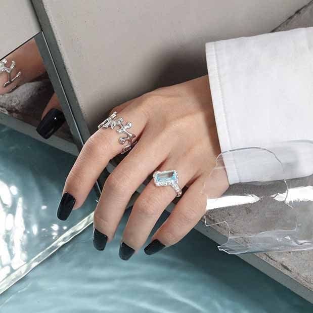 Irregular Rectangle Geometric 925 Sterling Silver Adjustable Ring