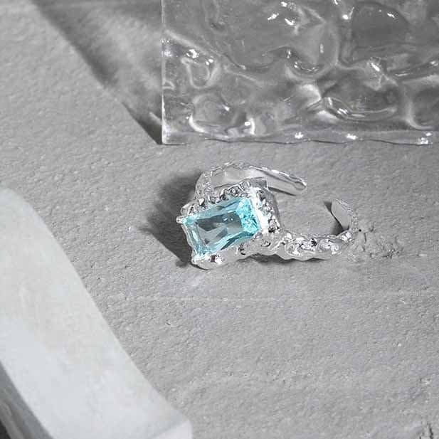 Irregular Rectangle Geometric 925 Sterling Silver Adjustable Ring