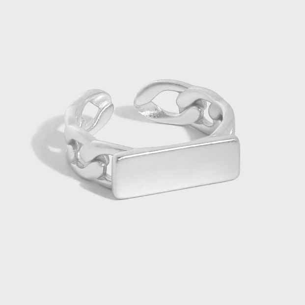 Geometric Rectangle Chain 925 Sterling Silver Adjustable Ring